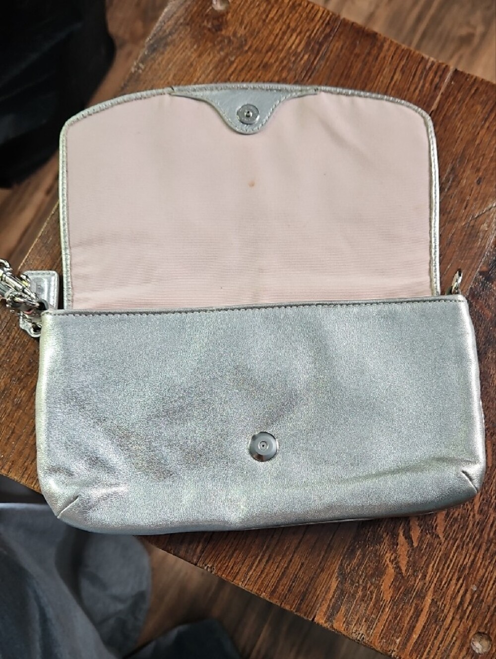 Coach Ashley Pleated Silver Leather Wristlet Clutch - Picture 7 of 13